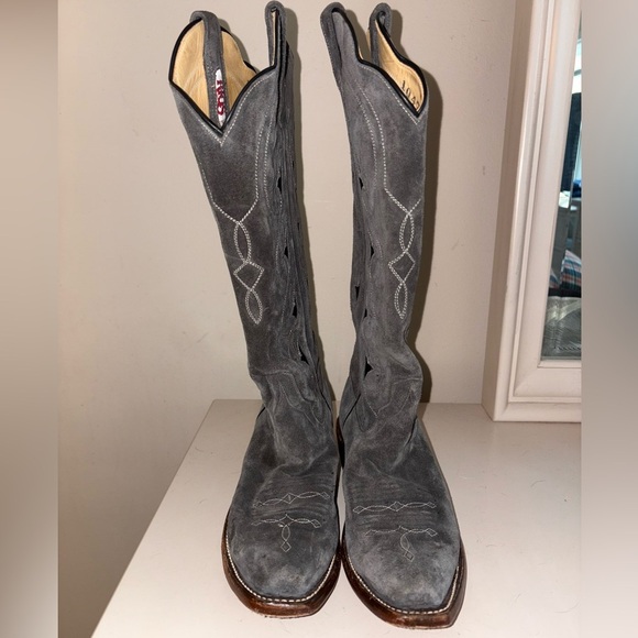 Rios of Mercedes Men's Cowboy Boots Grey Suede Leather size 8 Western - Picture 5 of 10